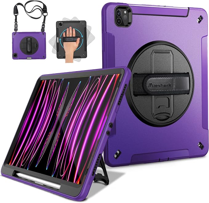 Miesherk Case for iPad Pro 12.9 Inch 6th/5th/4th GenShockproofGreen | Military Grade Heavy Duty Shockproof iPad Pro 12.9 Case - Rotating Stand Pencil Holder Hand/Shoulder Strap