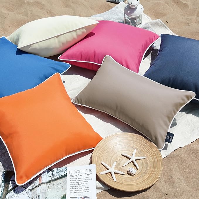 Phantoscope Pack of 2 Outdoor Waterproof Solid Throw Decorative Pillow Cover Decorative Square Outdoor Pillows Cushion Case Patio Pillows for Couch Tent Sunbrella, Light Coffee 12x20 inches 30x50 cm