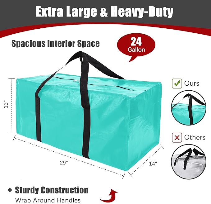 8 Pack Extra Large Moving Bags with Zippers & Carrying Handles, Heavy-Duty Storage Tote for Space Saving Moving Storage, Fold Flat, Alternative to Box and Bin,Aquamarine