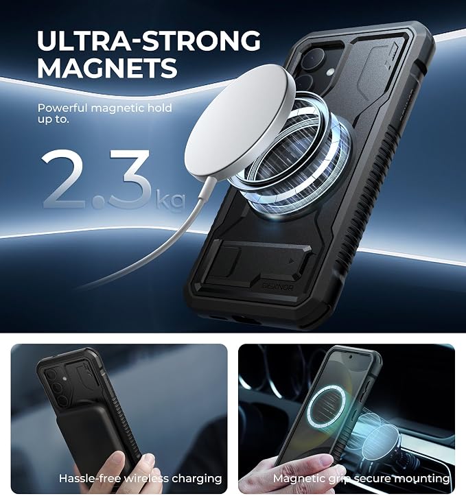 Dexnor Magnetic Case for Samsung Galaxy S24 Case with Kickstand &amp 2 Front Frames Built-in Screen Protector Compatible with Magsafe Rugged Shockproof Full-Body Protective Cover for Galaxy S24Gr