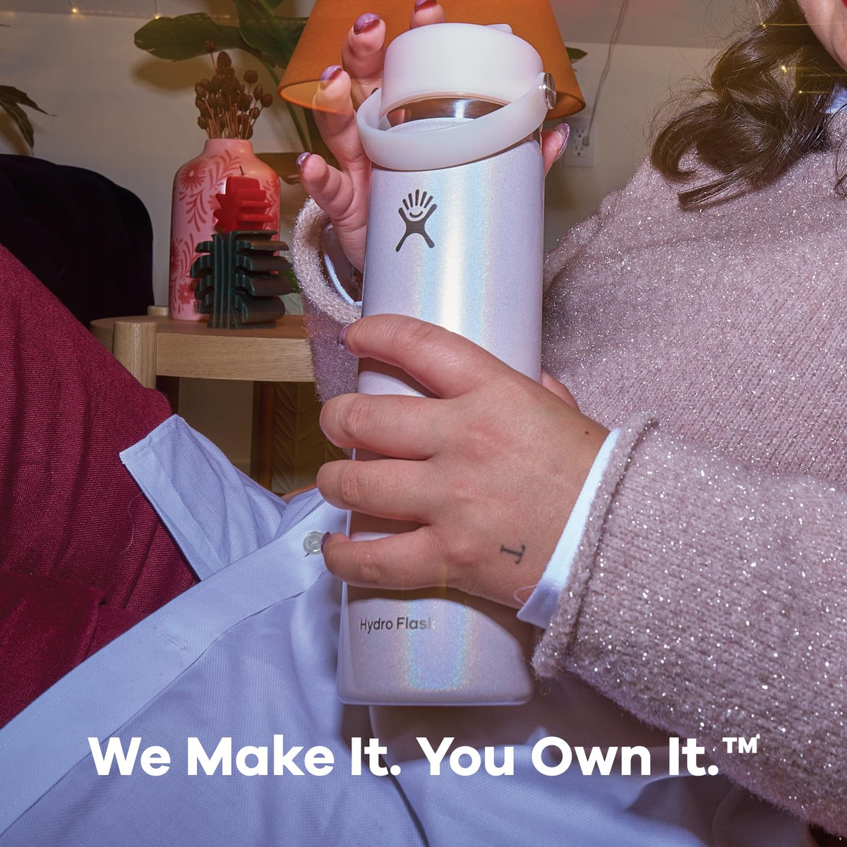 Hydro Flask Water Bottle - Insulated Stainless Steel - Wide Straw Lid, Non Spill, Leakproof in 24 Oz Glimmer Pink