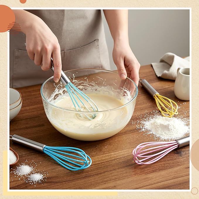 Baderke 12 Pcs 6 Inch Mini Silicone Whisks Handle Non Stick, Macaron