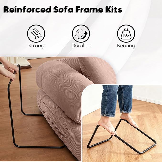 Convertible Folding Couch Bed, Comfy Corduroy Sleeper Floor Sofa Bed with Fixed-Shape Frame, Floor Sofa with Armrest, Lounge Couch for Living Room Bedroom Lounge Studio,Pale Pink