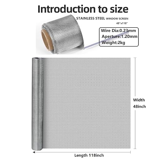 Heavy-Duty Stainless Steel Mesh Screen#18Mesh Wire Dia:0.23mm Size:48"x118" 304