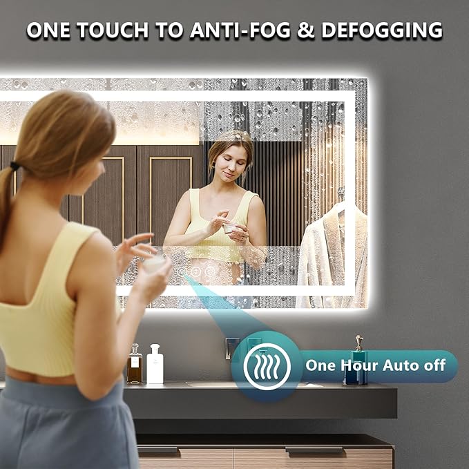 YEELAIT 72x36 Inch LED Bathroom Mirror with Lights Front and Backlit Lighted Vanity Mirror for Bathroom Wall with 3 Colors Dimmable Anti-Fog Memory Shatter-Proof IP54 Waterproof Horizontal/Vertical
