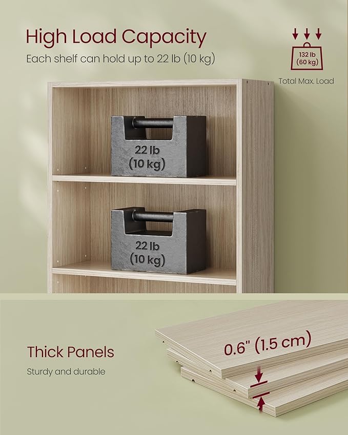 VASAGLE Custos Collection - Bookshelf, 5-Tier Bookcase, Book Shelf, Open Storage Shelf, 9.4 x 23.6 x 52.8 Inches, for Living Room, Home Office, Dinning Room, Natural Beige ULBC165L01