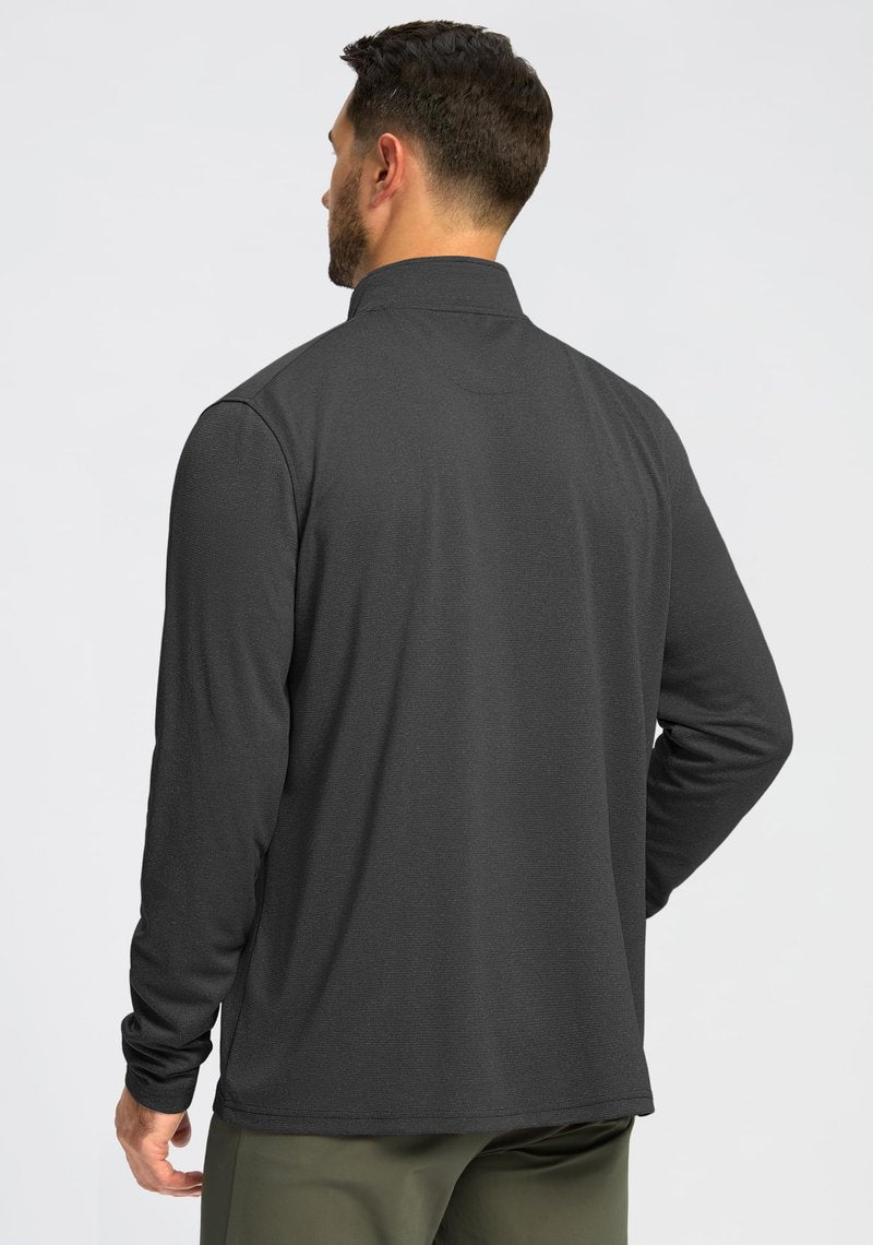 Obla Golf Quarter Zip Pullover for Men Mock Neck Sweatshirt Lightweight Sun Protection Men's Long Sleeve Golf Shirt (Charcoal Black Melange_L)