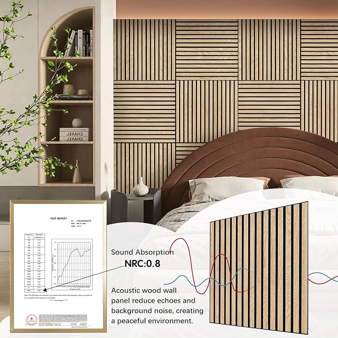 ARMURO Acoustic Wood Panels for Wall 4-Pack - Natural Oak Veneer Soundproof Panels for Home & Office, 23.6" Wood Wall Panels with Noise Reduction (23.6" W x 23.6" L)