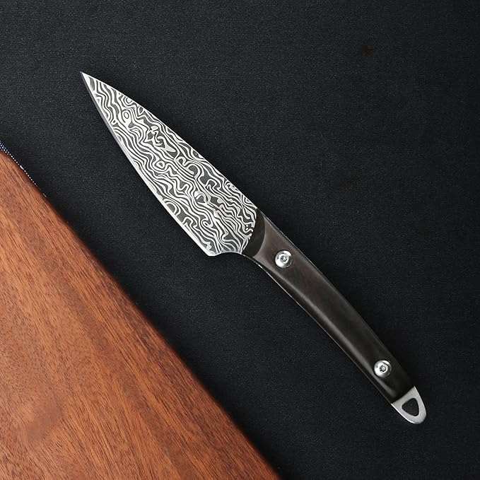 WILDMOK Fruit Knife Carving knives Stainless Steel 3.3 Inch Utility Knife Fruit and Vegetable Cutting Paring Kitchen Knife with Leather Case (B)
