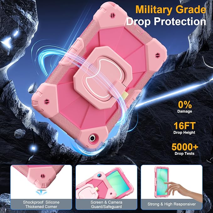 Case for Samsung Galaxy Tab A9 Plus 11 Inch 2023 Ubearkk Rugged Case for Samsung Galaxy A9+ Tablet SM-X210/X216/X218 with Screen Protector 360 Rotating Stand Shoulder Strap Pen Holder Black