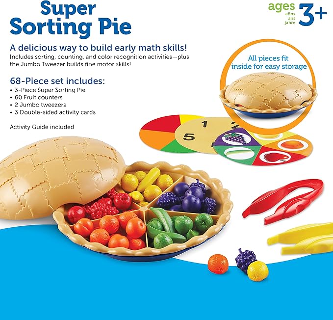 Learning Resources Super Sorting Pie - Sorting and Matching, Fine Motor Skills, Food Toys, Color Recognition, Counting Game, Preschool, Toddler Math Manipulatives, Gifts for Boys and Girls