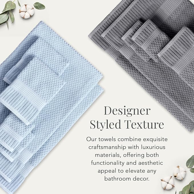 NY Loft 100% Cotton Towel Set 6 Piece | Super Soft & Absorbent Quick-Dry 2 Bath Towels 2 Hand Towels & 2 Washcloths |Textured and Durable Cotton | Trinity Collection (6 Piece Set, Charcoal Grey)