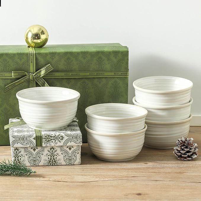 Hasense Cereal Bowls, 20 Ounce Soup Bowls Set of 6, Ceramic Deep Bowl for Kitchen, Perfect for salad Pasta Dessert Oatmeal, Dishwasher and Microwave Safe, Clay-Infused White