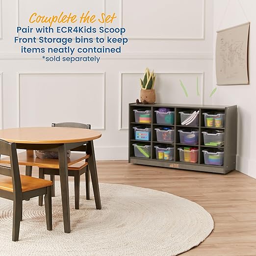ECR4Kids 12 Cubby Mobile Tray Storage Cabinet, 3x4, Classroom Furniture, Grey Wash
