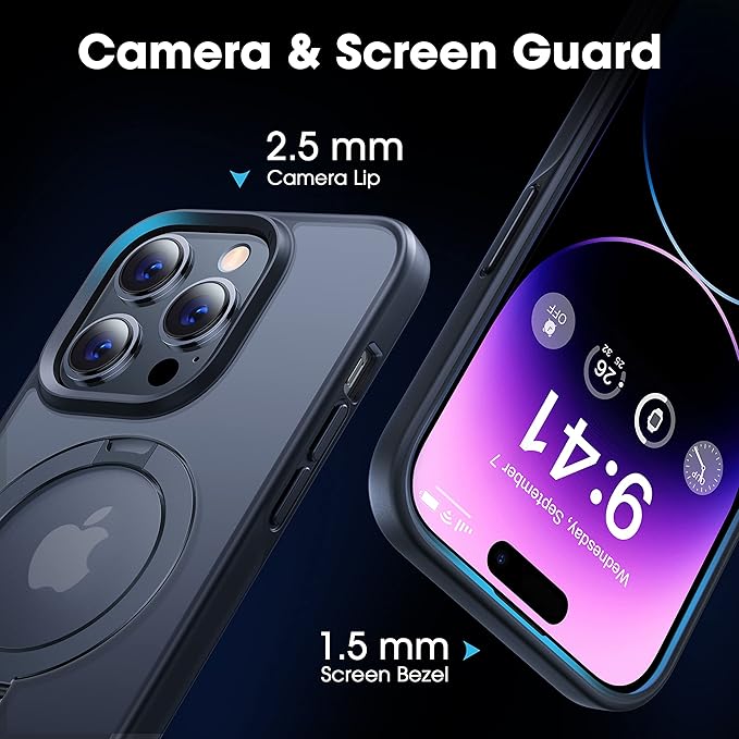 CASEKOO Designed for iPhone 14 Pro Case with Magnetic Invisible Stand [Military Drop Protection] [Compatible with MagSafe] Shockproof Slim Matte Translucent Pro Case 6.1 Inch, Black