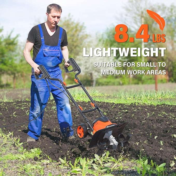 MAXLANDER Electric Tiller Cultivator, 14 Inch 12 Amp Corded Tiller for Gardening with Foldable Handle, 4 Steel Tines, Garden Rototiller with Wheels for Lawn Yard Soil Cultivation