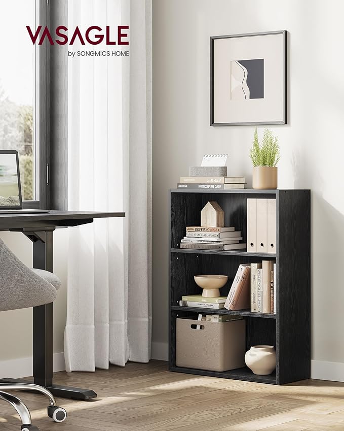 VASAGLE Custos Collection - Bookshelf, 3-Tier Bookcase, Book Shelf, Open Storage Shelf, 9.4 x 23.6 x 32 Inches, for Living Room, Home Office, Dinning Room, Ebony Black ULBC163T56