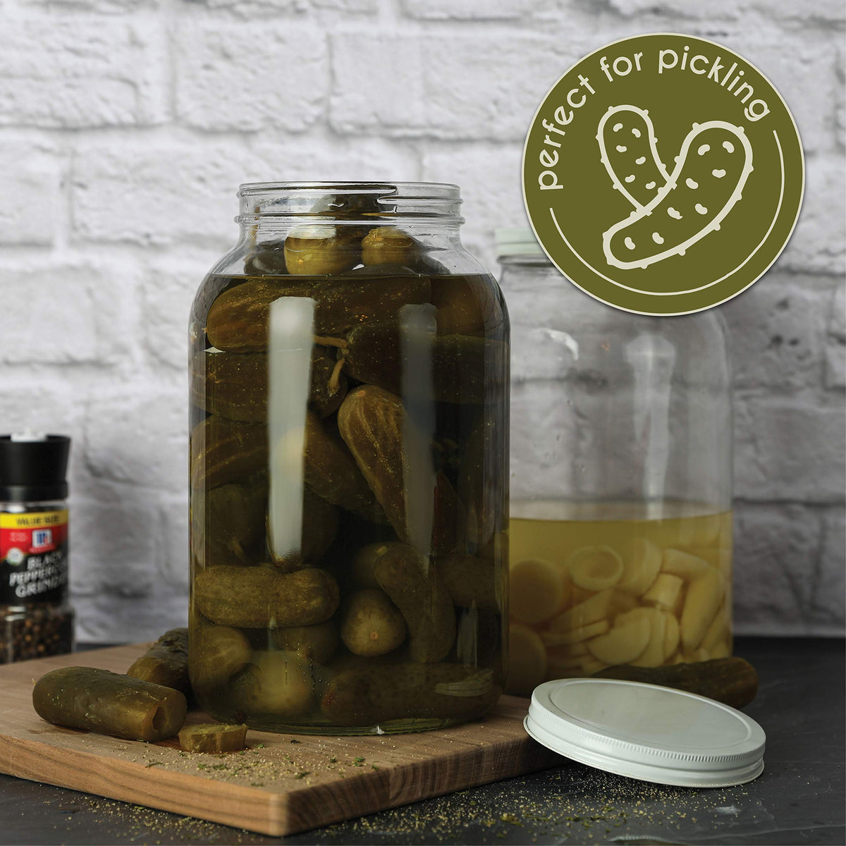 kitchentoolz 1 Gallon Glass Jar with Lid – Gallon Mason Wide Mouth Large Glass Jar for Fermenting, Pickling, Canning, Fermentation Jar, Kombucha, and Food Storage – 1 Gallon Jar Made in USA
