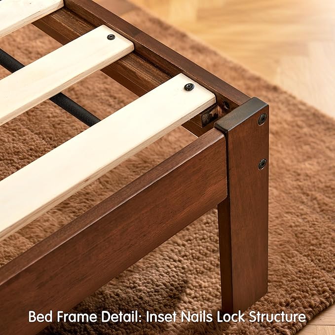 Hokway Wood Full Size Bed Frame- No Wobble,Noise-Free,Easy Assembly with Precise Holes,12 in Wood Slat Support,No Box Spring Needed,Walnut