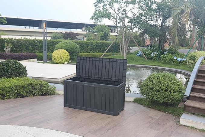 BTEXPERT 70 Gallon Outdoor Storage Container Deck Box for Patio Furniture Garden Tools Cushions Sports Equipment Waterproof Lockable Stainless Steel insert UV Resistant
