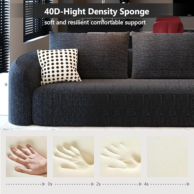 111" Modular Sectional Couches Luxury Modern Curved Back Sofa,Minimalist Comfy L-Shape Boneless Cloud Couch for Living Room Apartment,(Right Facing Chaise,Black)