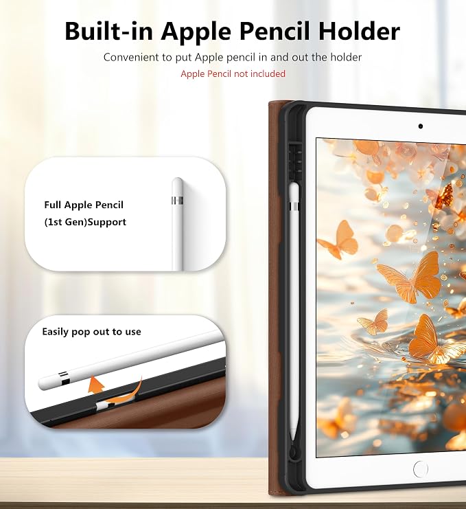 DTTO for iPad 9th/8th/7th Gen Case 10.2 Inch (2021/2020/2019) Brown | 360 Degree Rotating Premium Faux Leather Folio Stand Cover with Pencil Holder Auto Sleep/Wake Multiple Angles Hand Strap
