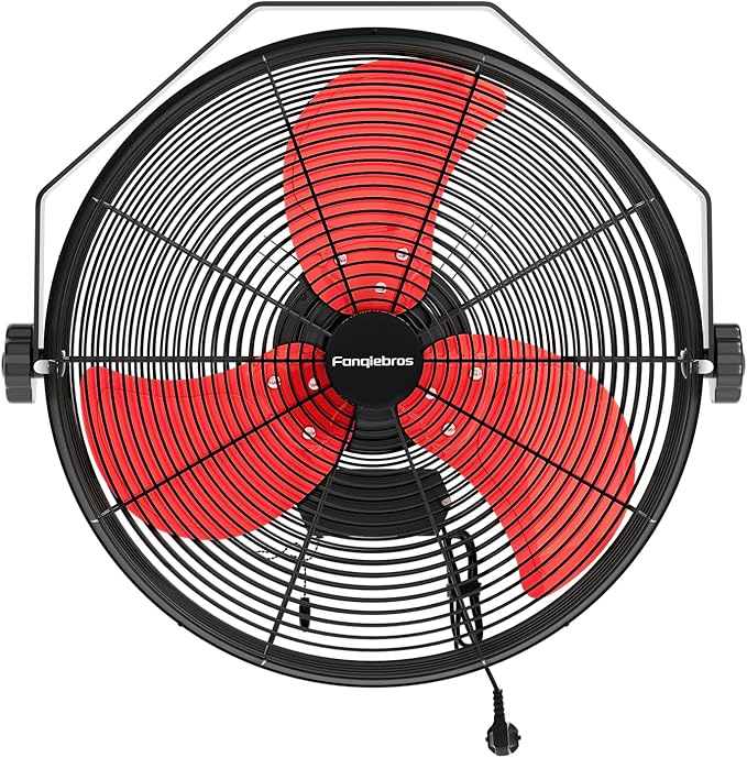 Fanqiebros 4580 CFM 18 inch High Velocity Wall Mounted Fan, 3-Speed Metal Fan with Sealed Motor, 360 Degree Tliting Heavy Duty Wall Fan for Patio, Barn, Garage, and Gazebo - UL listed