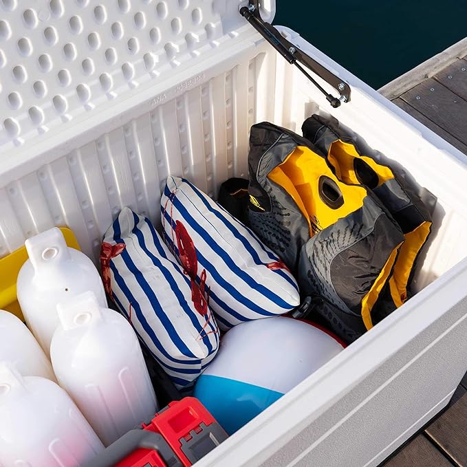Lifetime 60348 Marine Dock, 130 Gallon Deck Box, Arctic White
