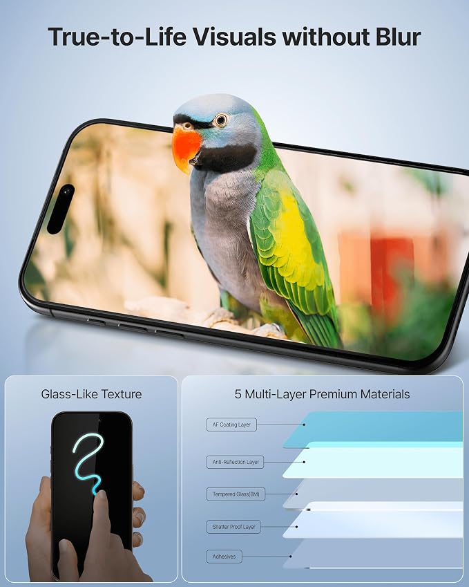 DOME GLASS Whitestone 2PACK EZ GLASS AR/Privacy for iPhone 17/16 Pro [Super Anti-Reflection &amp Anti-Spy] Full Coverage [Easy Install] Private Tempered Glass Screen Protector [2pack]