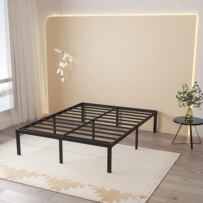 Full Size Bed Frame No Box Spring Needed, 16 Inch Heavy Duty Metal Platform Bed Frame Full Support Up to 3000 lbs, Easy Assembly, Noise Free, Black