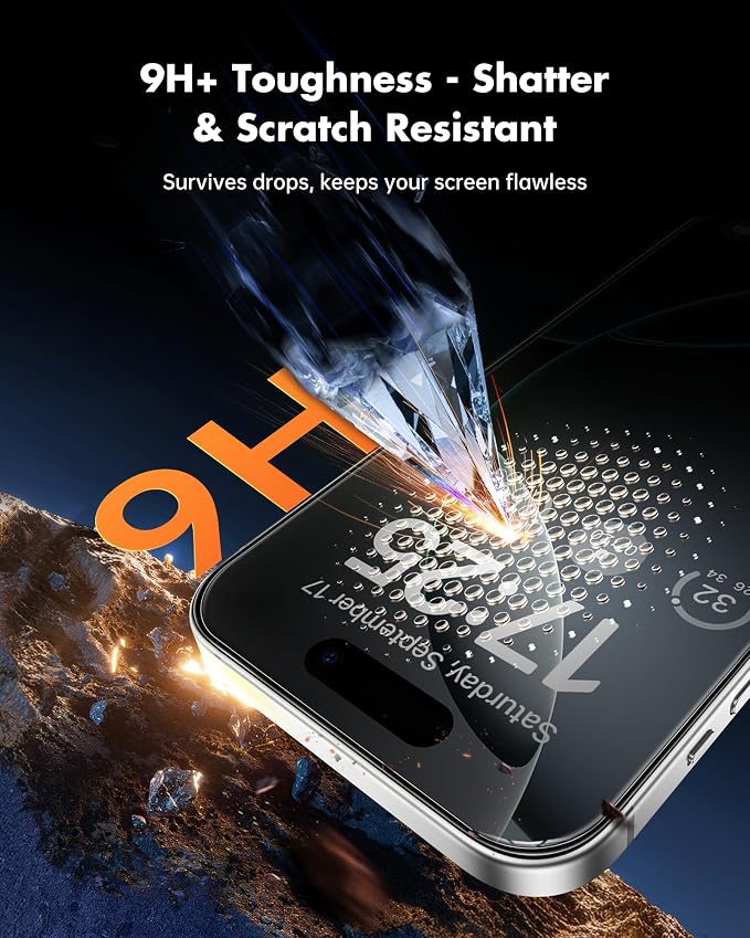 UNBREAKcable iPhone 15 Privacy Screen Protector 2-Pack Upgraded Dual-Tempered Glass + 2 Camera Lens Protectors 25° Anti-Spy Military-Grade 9H+ HD Clear Anti-Fingerprint 6.1 Inch