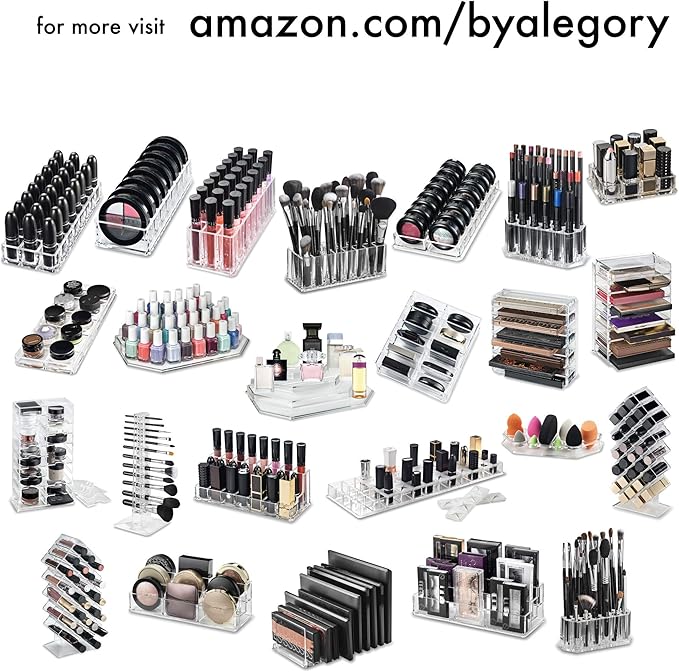 BY ALEGORY (Set) Acrylic Lipstick Organizer & Makeup Brush Organizer 48 Space Storage Refillable Container Beauty Cosmetic Display Case