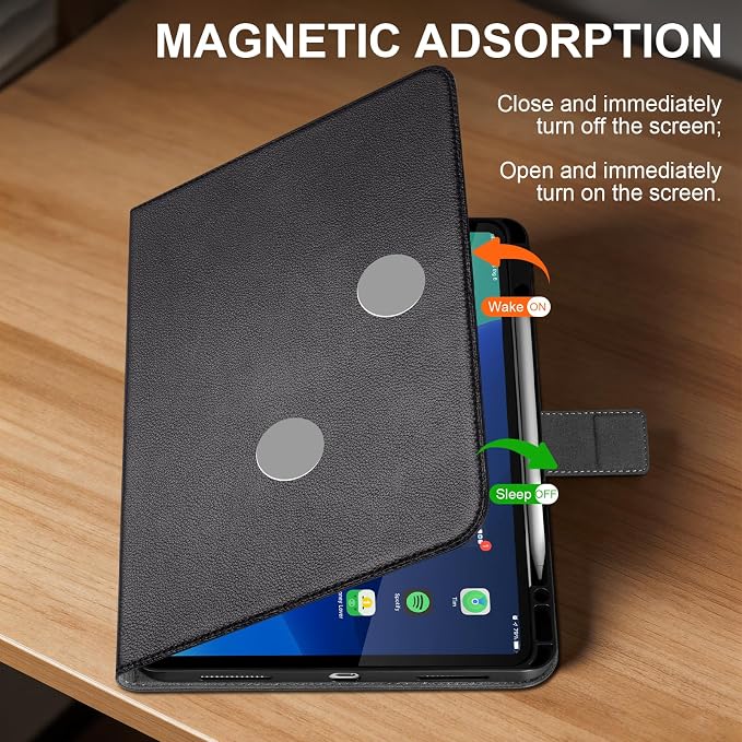 Leather Case for iPad 11th/10th Gen (11/10.9) Black | Genuine Leather Pencil Holder Adjustable Stand Magnetic Closure Auto Wake/Sleep