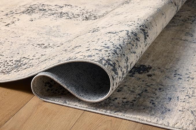 Loloi Teagan Collection TEA-07 Natural/Denim 7'-11" x 10'-6" Area Rug, Large, Soft Neutral Rug, High-Traffic for Living Room, Bedroom, Home Office, Dining Area
