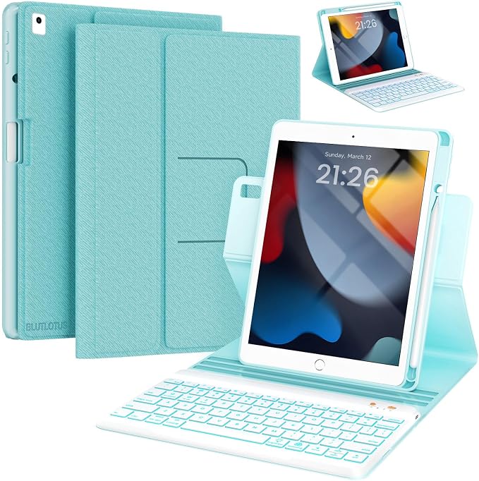 BLUTLOTUS Keyboard case for iPad 9th/8th/7th Generation 10.2 Inch - Backlit Wireless Detachable Folio Keyboard Cover with Pencil Holder for iPad 9th/8th/7th Gen Air 3rd Generation 10.5 Inch