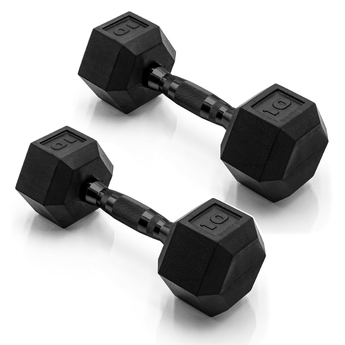 CAP 10 LB Rubber Coated Hex Dumbbell Weight, Rubber Hand Weights for Home Gym Strength Training, Black Oxide Handle, Pair