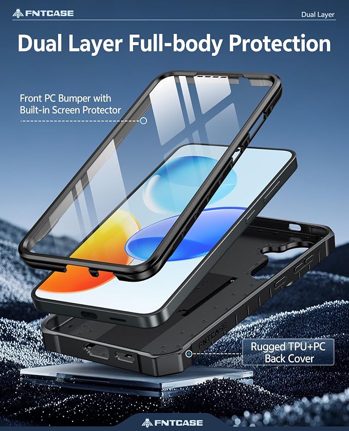 FNTCASE for 11 Pro XL Case Rugged Kickstand 2 Front Frames Black | Built-in Screen Protector 20FT Military-Grade Drop Protection Rugged Heavy Duty Shockproof Full Body Protective Cover