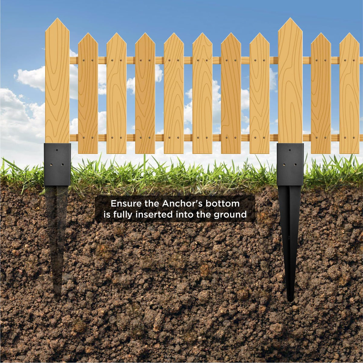 Heavy Duty Metal Fence Post Anchor Ground Spike 31.5''x4''x4'' for Fence, Mailbox, Bird Feeder, Decking, Banner, ... with The Black Powder Coating Cover on The Surface (Set 2)
