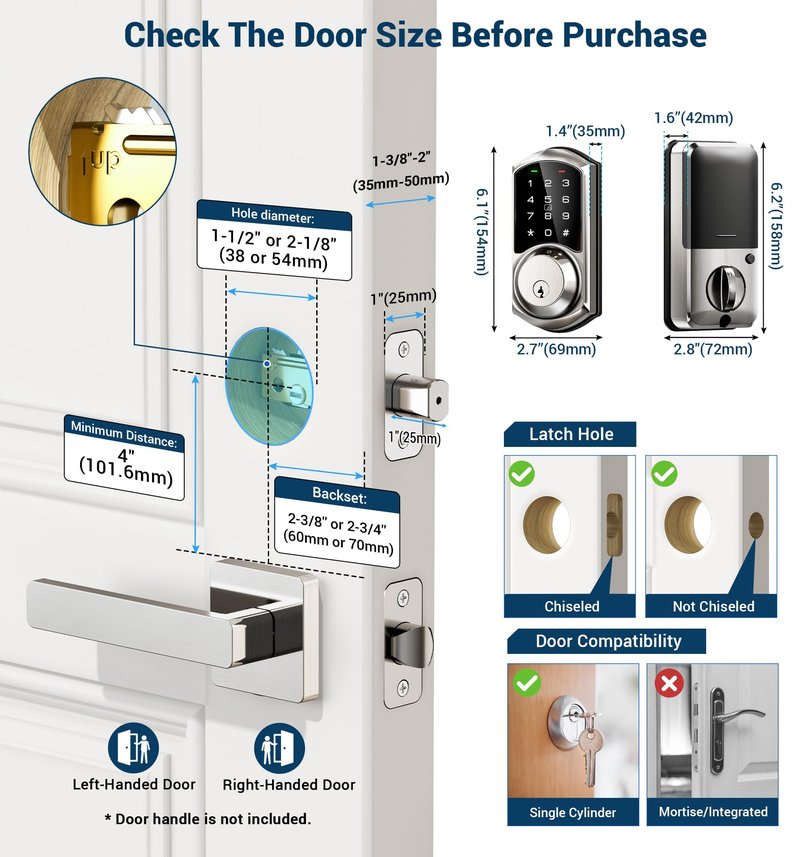 Veise VE06 Smart Deadbolt with App Control, Keyless Entry Smart Lock for Front Door, Electronic Digital Door Lock with Code, Easy Install, Satin Nickel