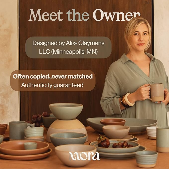 MORA Mega and Giant Bowls Set of 2, 5.5 and 3.5 Qt Ceramic Pottery Mixing Bowls - Microwave and Dishwasher Safe - Oat