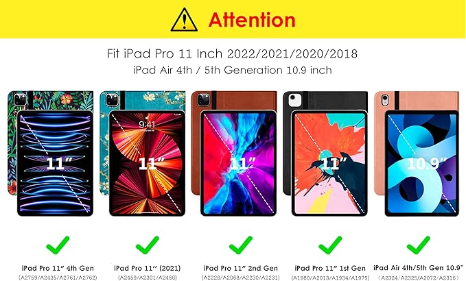 DTTO Case for iPad Pro 11 Inch 4th / 3rd / 2nd / 1st Generation 2022/2021/2020/2018Premium PU Leather Folio Stand Cover with Hand Strap Auto Wake/SleepMultiple Viewing Angles Black