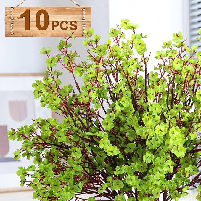 Hananona 10 Pcs Babys Breath Green Flowers Artificial Gypsophila Flowers St. Patrick's Day Fake Silk Flowers for Home Decor Spring Floral Arrangement Table Centerpieces