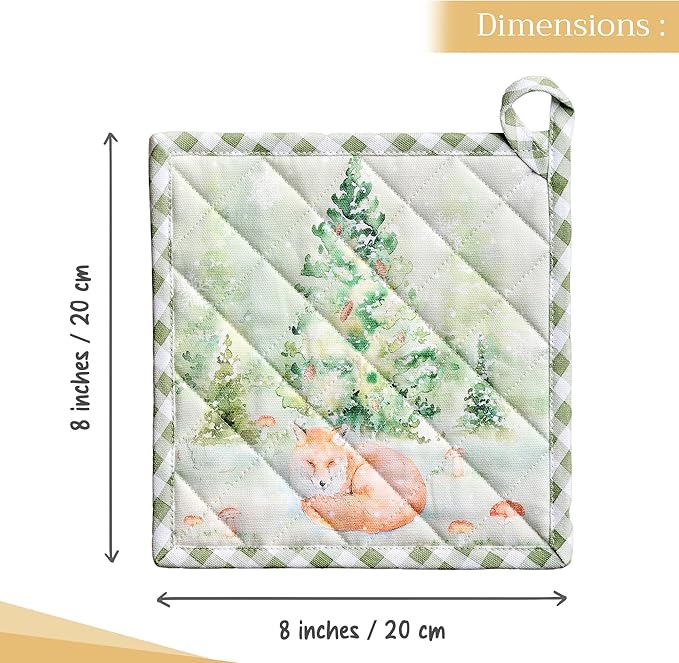 Maison d' Hermine Pot Holders 100% Cotton Heat Resistant Potholders 8" x 8" Hot Pads with Loop for Thanksgiving Christmas Decorations BBQ Cooking Baking Handling Hot Pans (Pack of 1, Winter Mornings)