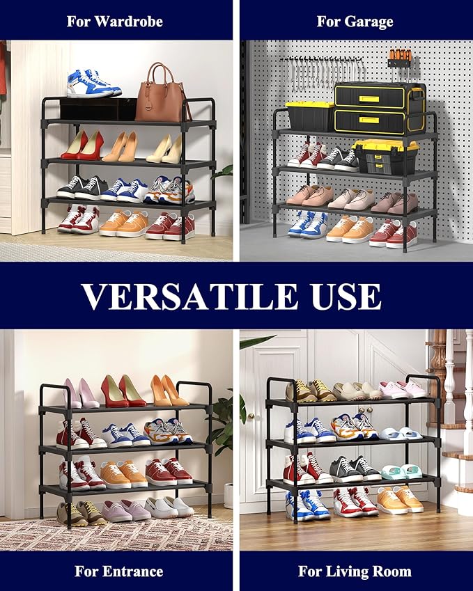 Kitsure Shoe Rack for Closet, Sturdy Shoe Storage for Entryway, Space-Saving Shoe Rack Small and Shoe Shelf, 27.6" Wide, Black