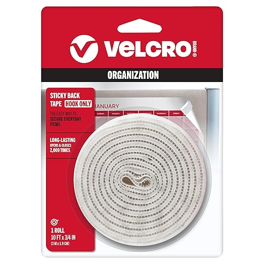 VELCRO Brand - Sticky Back Fasteners - Hook Only | Perfect for Home or Office | 10 ft x 3/4 in Tape | White