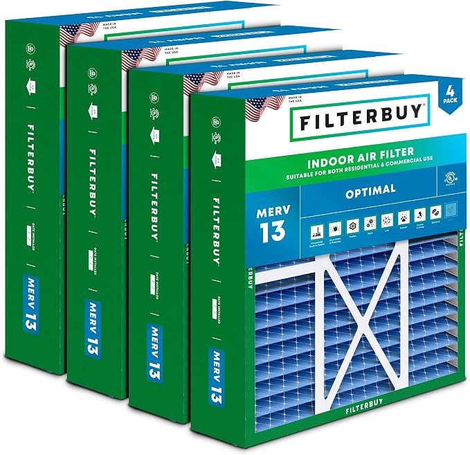 Filterbuy 16x20x5 Air Filter MERV 13 Optimal Smoke & Allergy Defense, Pleated