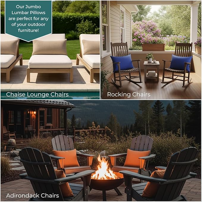RSH Décor - Jumbo Lumbar Throw Pillows – Set of 2 | 26" x 16" | Indoor Outdoor Use – Patio, Lounge, Adirondack, Deck | Water & Fade-Resistant | Includes Down-Alternative Inserts | Stanton Lagoon