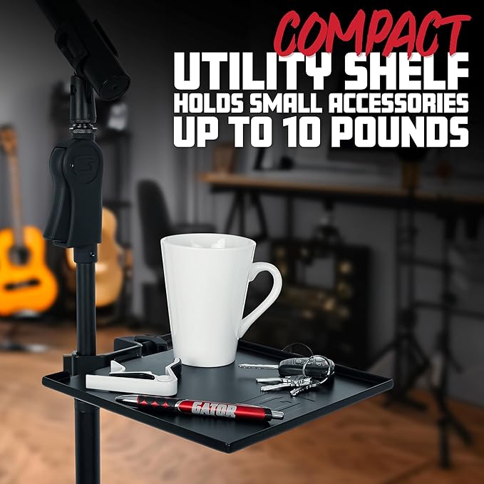 Gator Frameworks Microphone Stand Clamp-On Utility Shelf with 10 Pound Weight Capacity, 9" x 9" Shelf (GFW-SHELF0909)