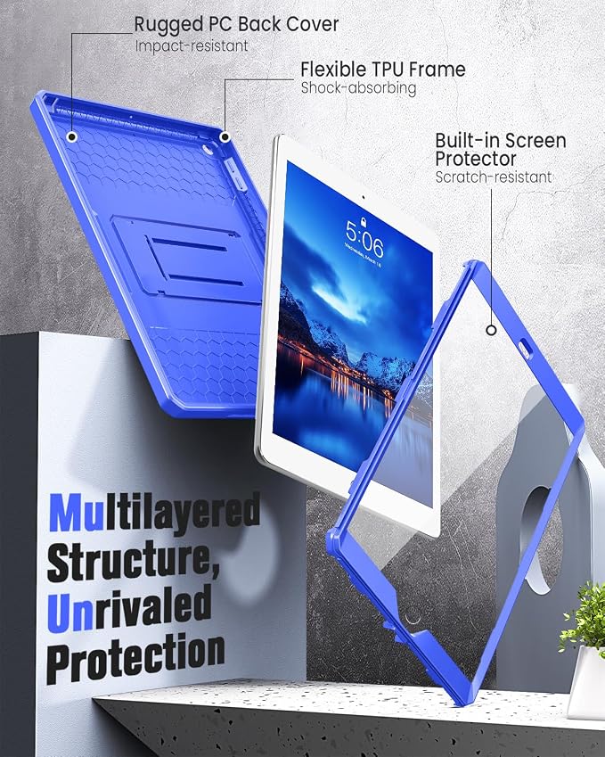 MoKo Shockproof Case Fit 2018/2017 iPad 9.7 6th/5th Generation Black | Heavy Duty Shockproof Full Body Rugged Hybrid Cover with Built-in Screen Protector for Apple iPad 9.7 Inch 2018/2017