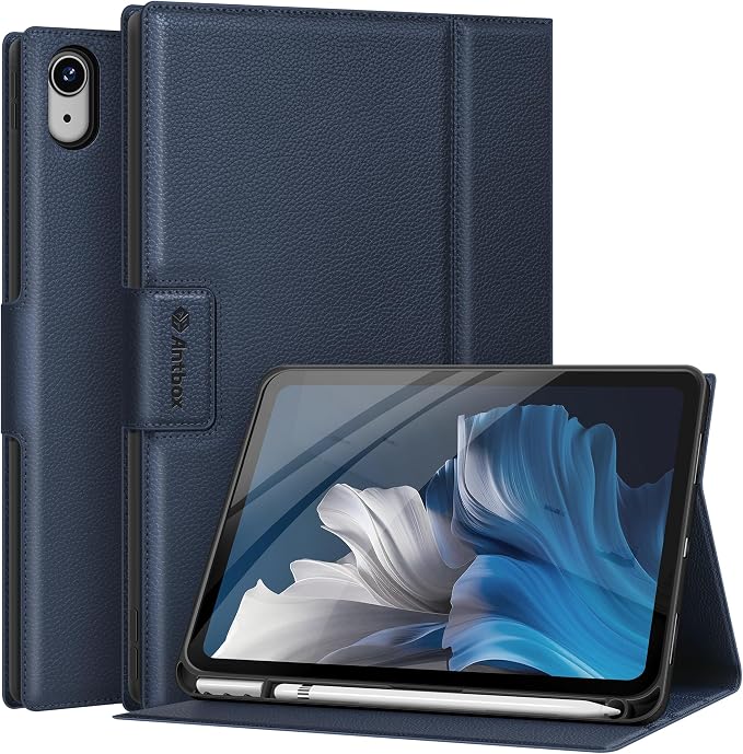 Antbox Case for iPad (A16) 11th (11'')/ 10th Generation (10.9'') Black | High Grade Skin-Touch Vegan Leather Built-in Pencil Holder Auto Sleep/Wake Function
